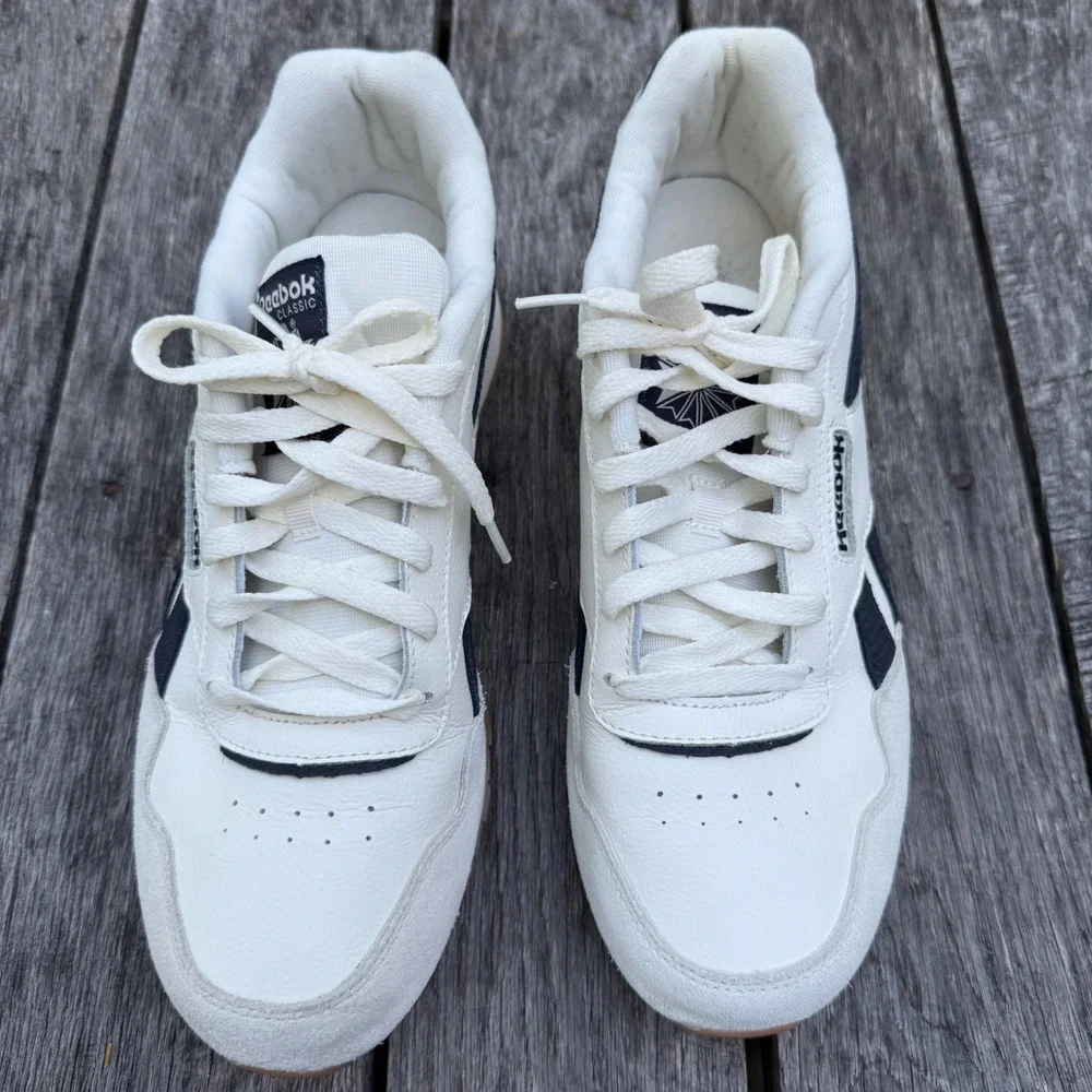 Reebok Classic Harman Run Mens 11 Retro Sneakers White Navy Gum Sole‎ G58944
